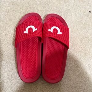 Men True Religion Red Slide Sandals with White Logo - Comfort Slides